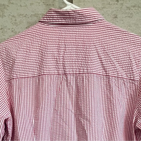 L.L. Bean Searsucker Red and White Striped Shirt Size Medium Coastal Nautical - Picture 12 of 15